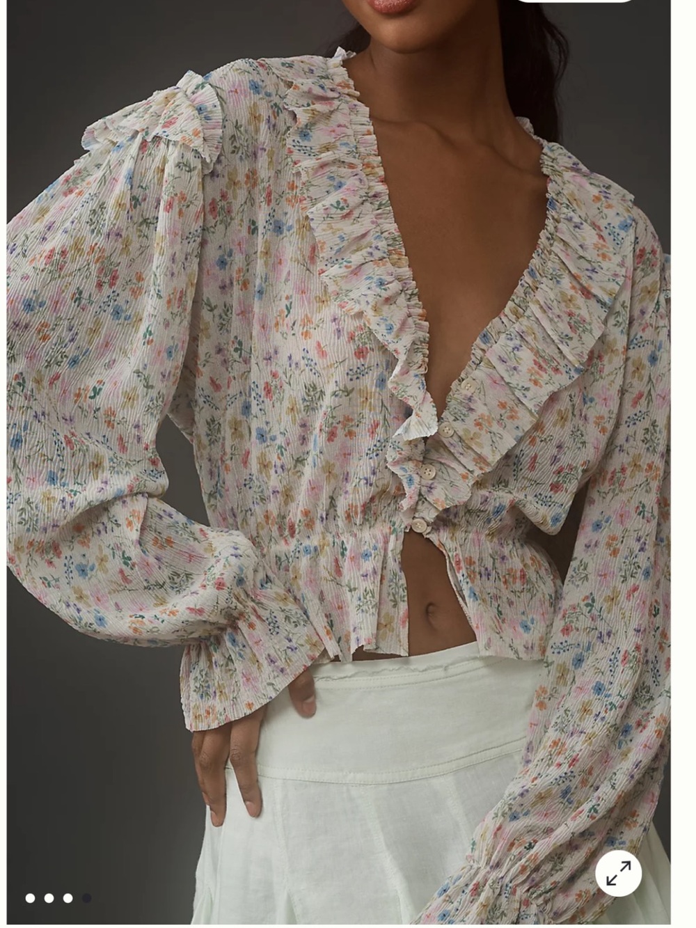 Anthropologie Ruffle Mesh Floral Blouse Top